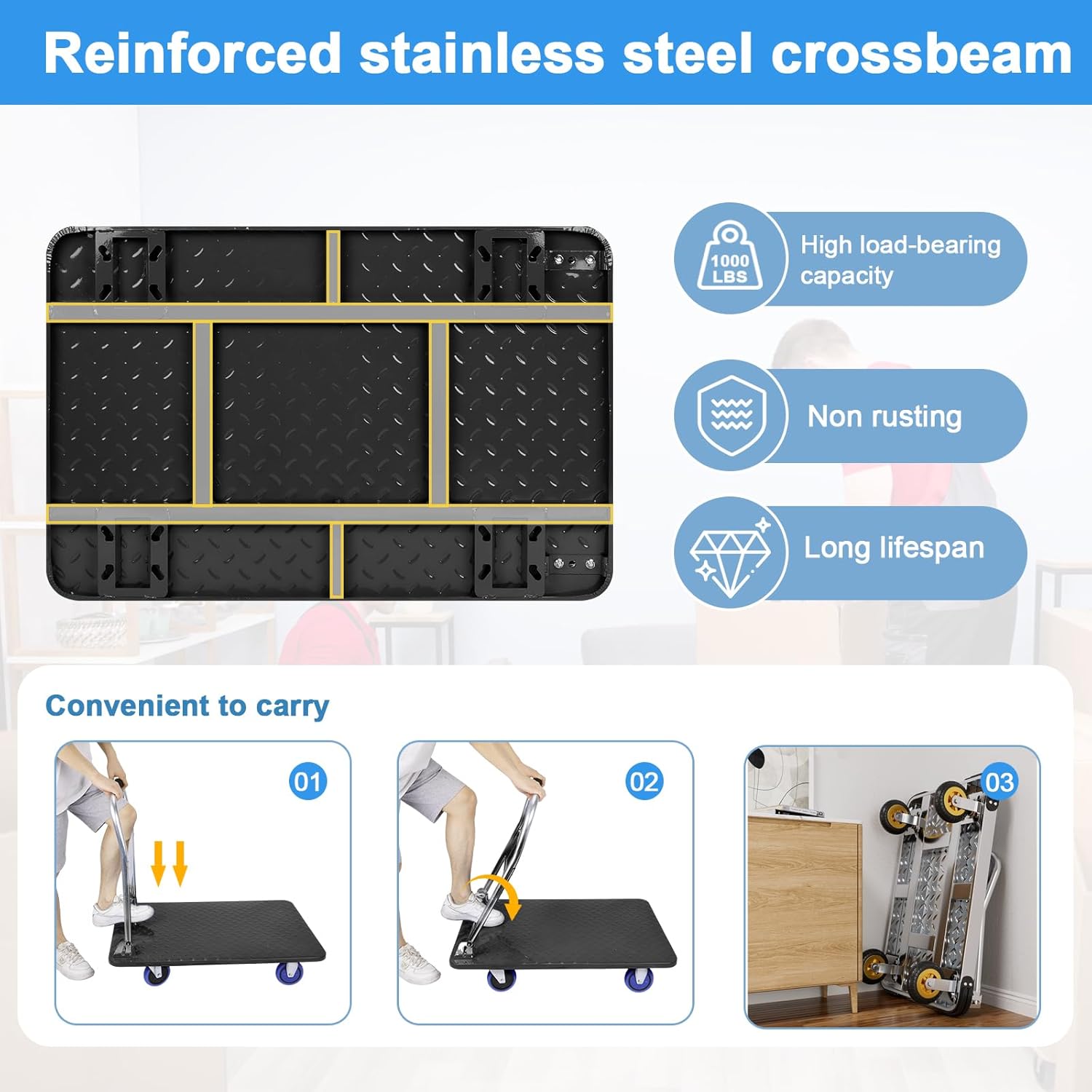 150KG Folding Platform Trolley Hand Truck Flatbed Cart
