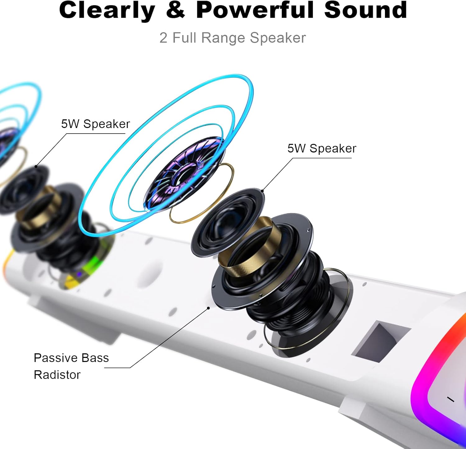PC Soundbar Bluetooth USB Speaker RGB Lights Desktop Stereo