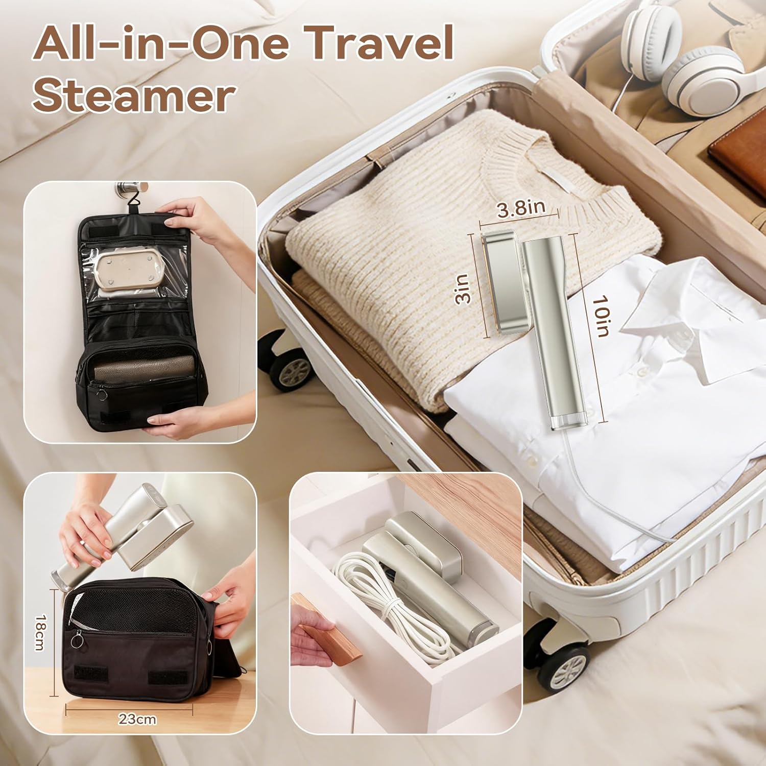 Travel Clothes Steamer 2 in 1 Dual Tank 1300W 4 Modes Fast