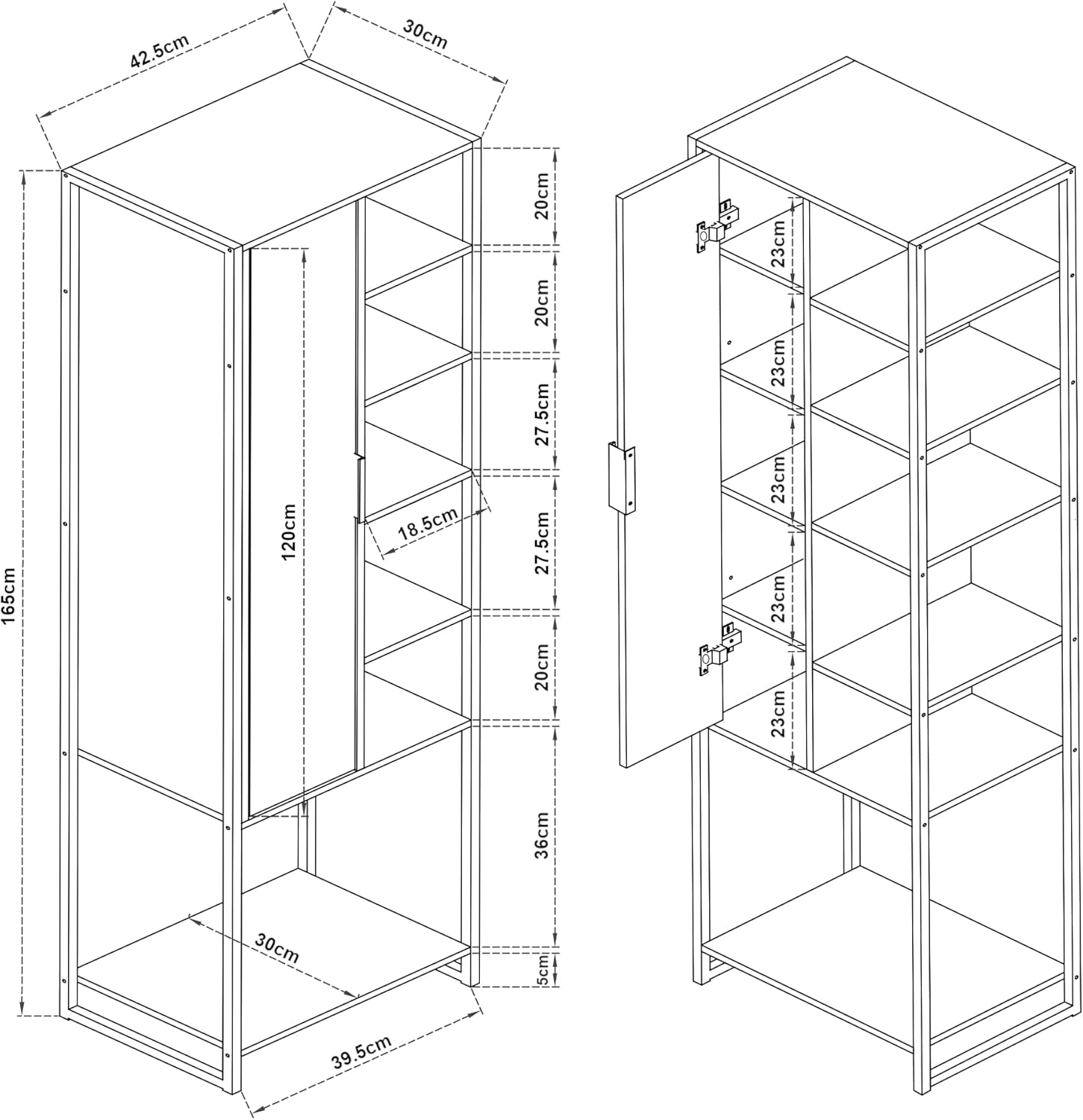 Walnut Tall Bathroom Cabinet 11 Shelf Storage Unit