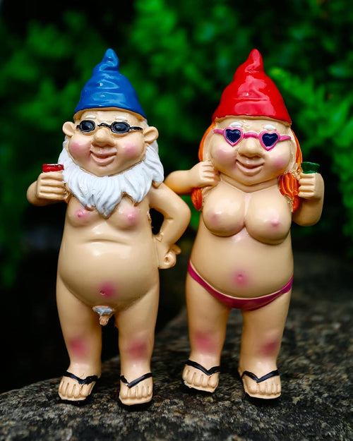 Funny Naughty Garden Gnomes Set Resin Rude Couple Ornament Decor