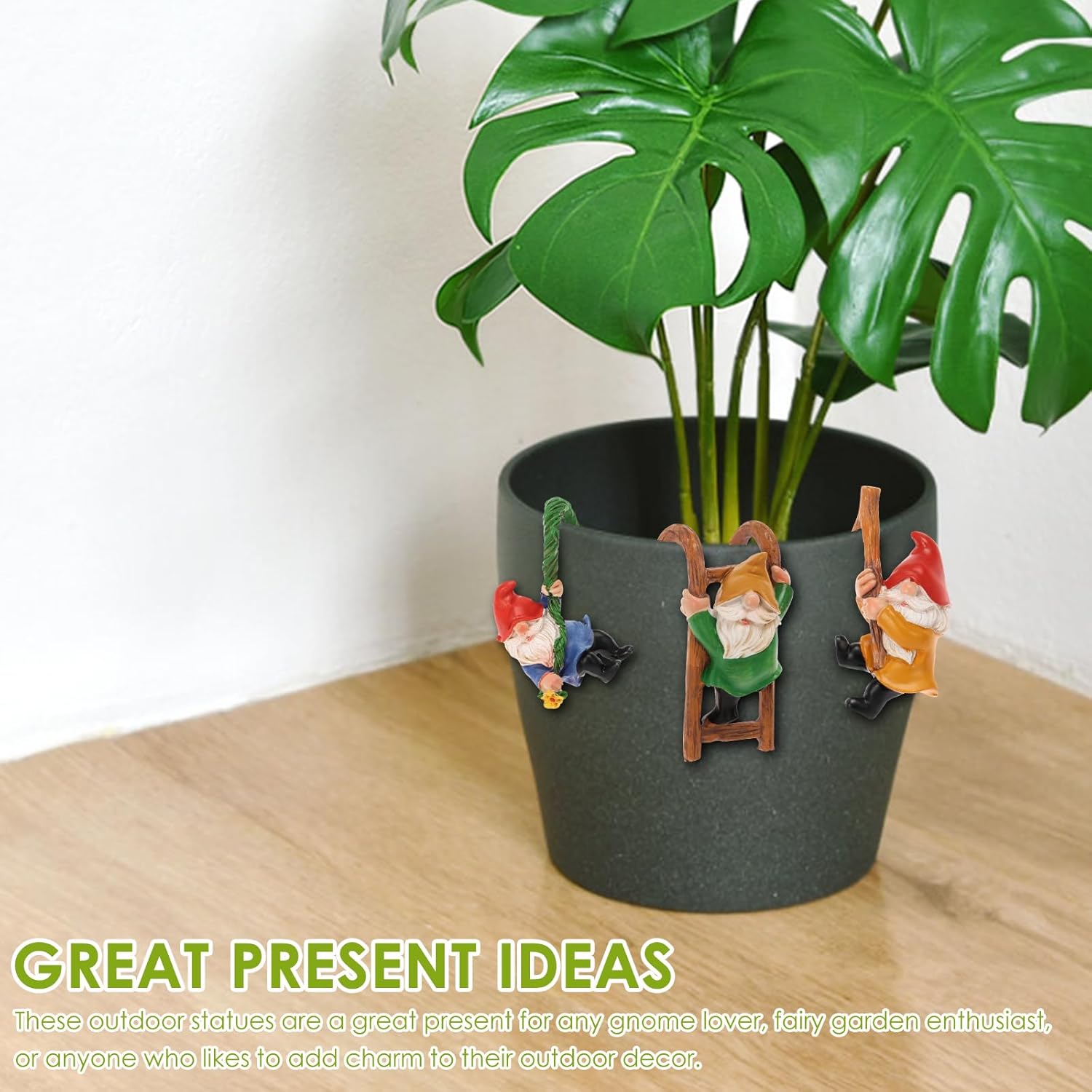 Mini Climbing Garden Gnome Set 3 Resin Flower Pot Hugger Decor