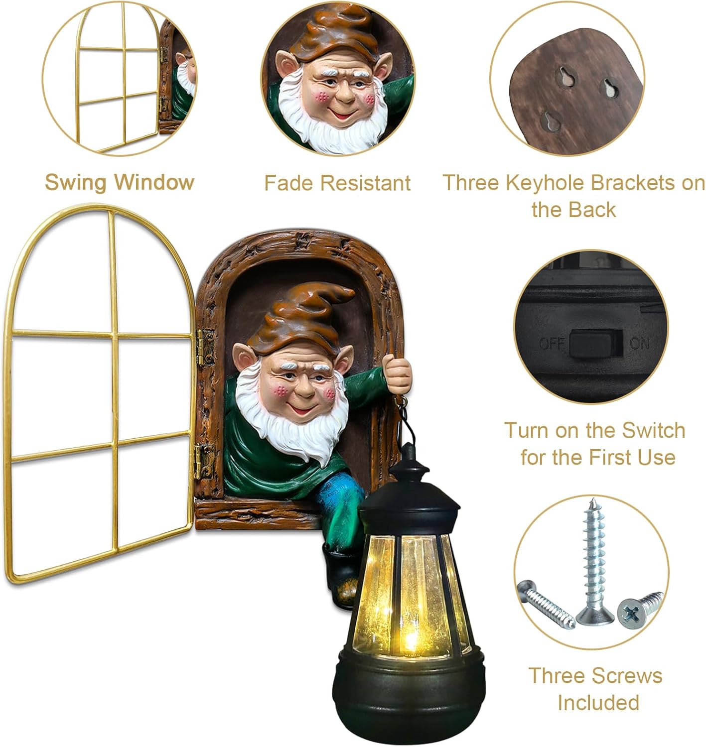 Solar Tree Face Gnome Garden Wall Decor Lantern Outdoor Statue