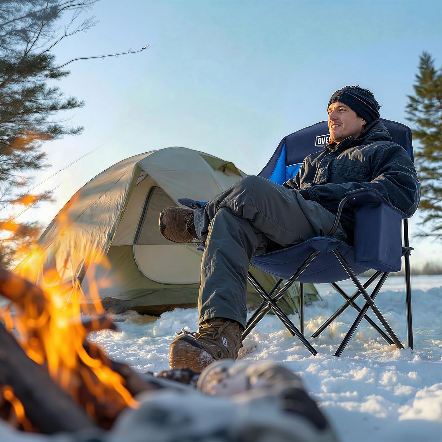 Heated XL Camping Chair 400lb Oversized Padded Blue