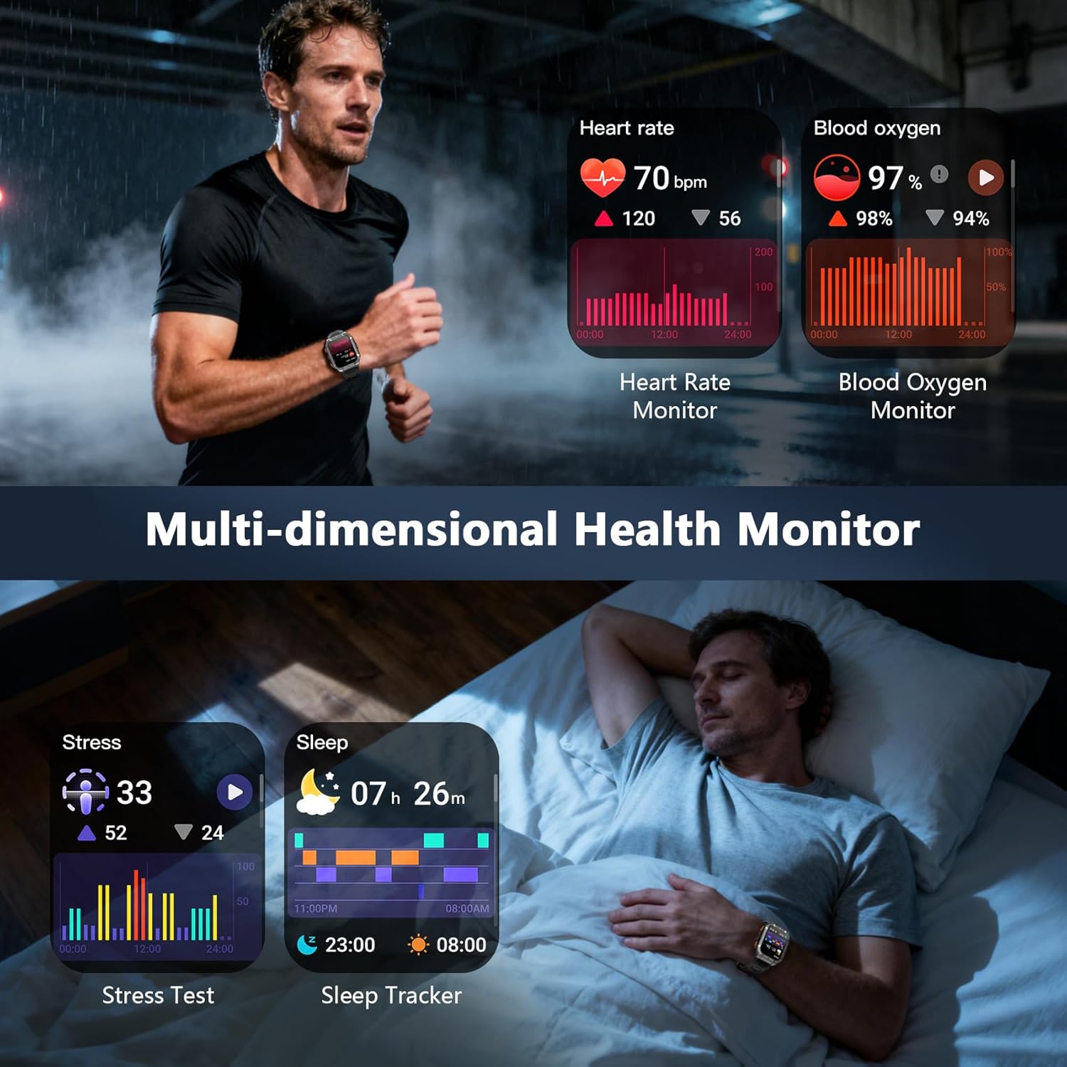 Military Smart Watch GPS Compass 100 Day Battery AI Call