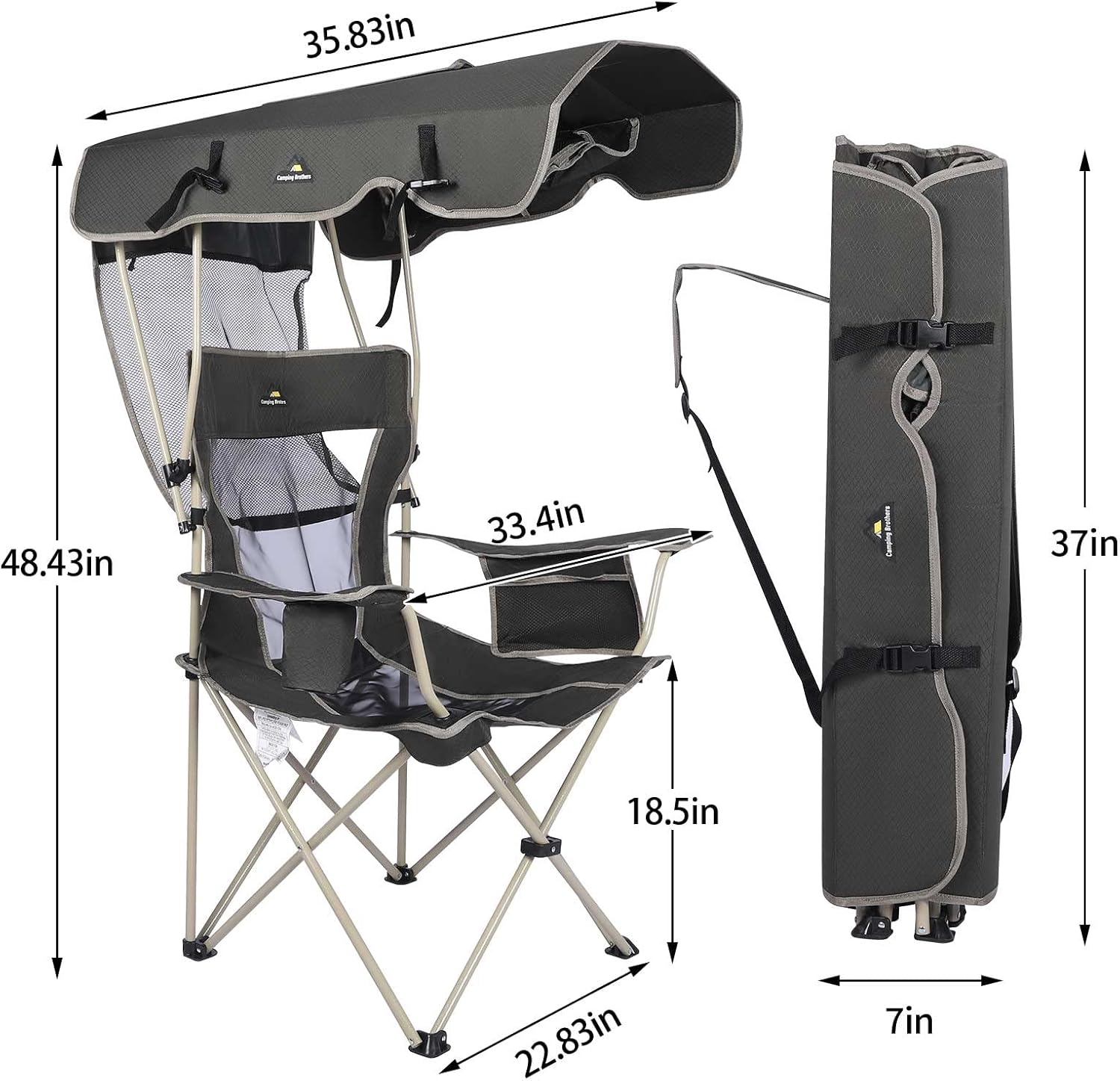 Folding Camping Chair with Adjustable Canopy Shade Navy