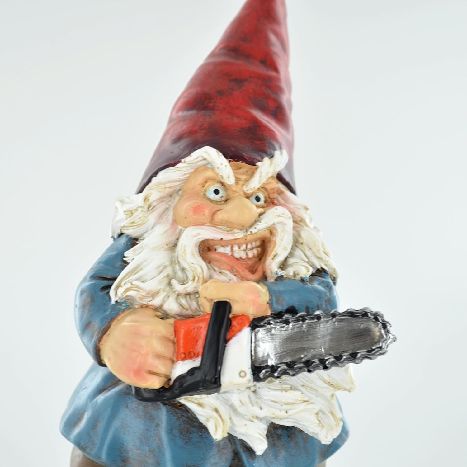 Angry Chainsaw Gnome Statue Funny Horror Garden Decor
