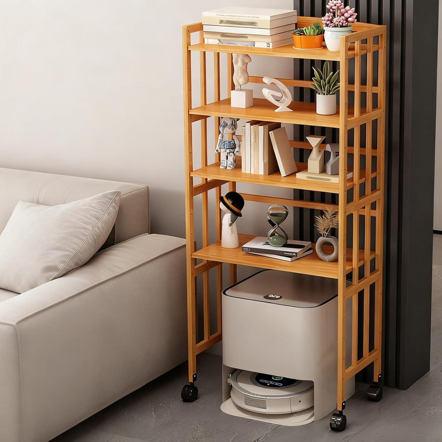 Tall 4 Tier Robot Vacuum Storage Shelf Adjustable Rolling Cabinet Stand