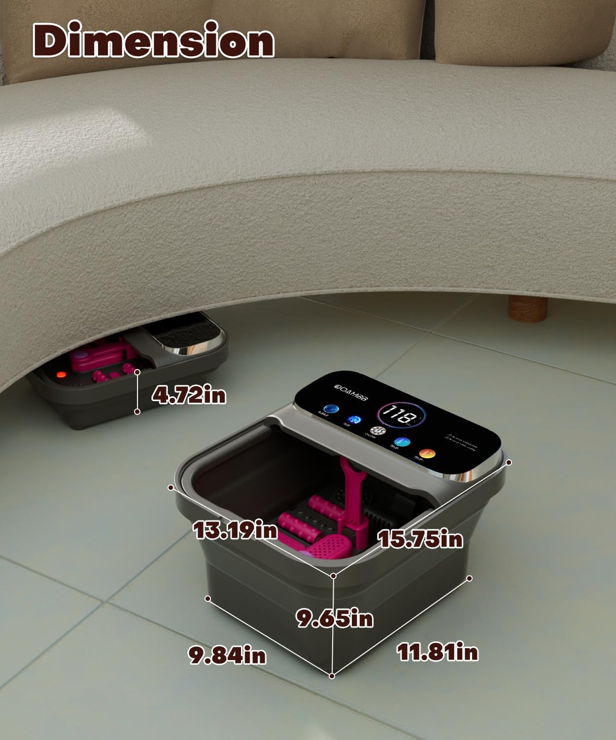 Foldable Foot Spa Bath Heat Bubble Remote Touch Screen Rollers