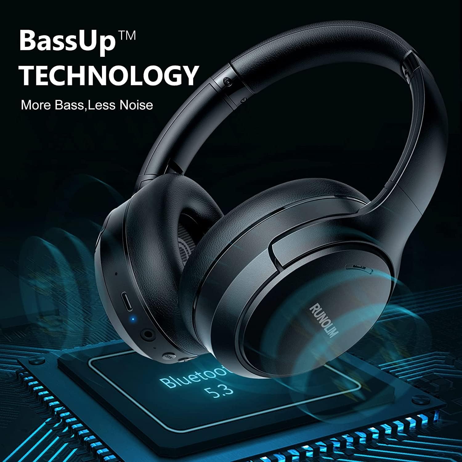 Wireless ANC Over Ear Headphones 70H Playtime Deep Bass Foldable