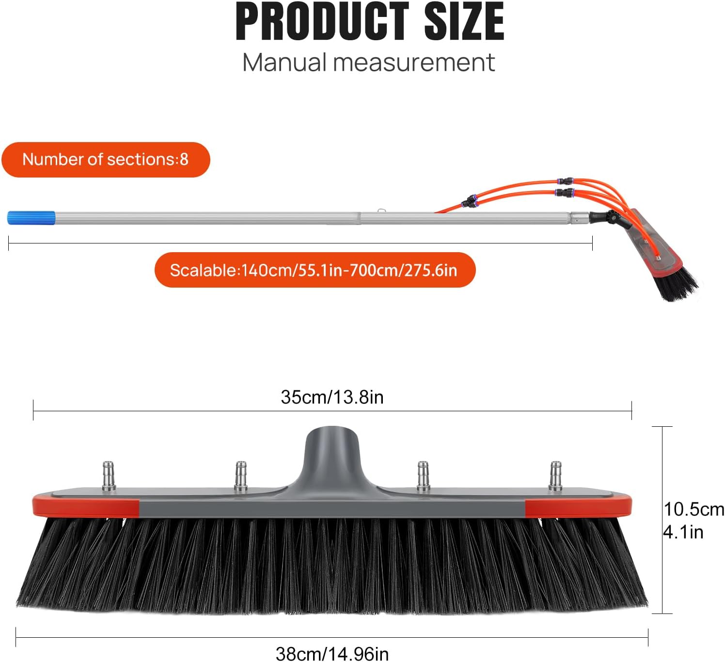 7M Telescopic Cleaning Brush with Water Hose for Solar Panels
