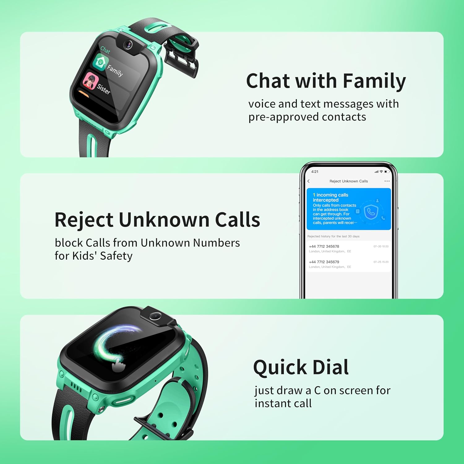 Kids 4G Smart Watch GPS Video Call Green
