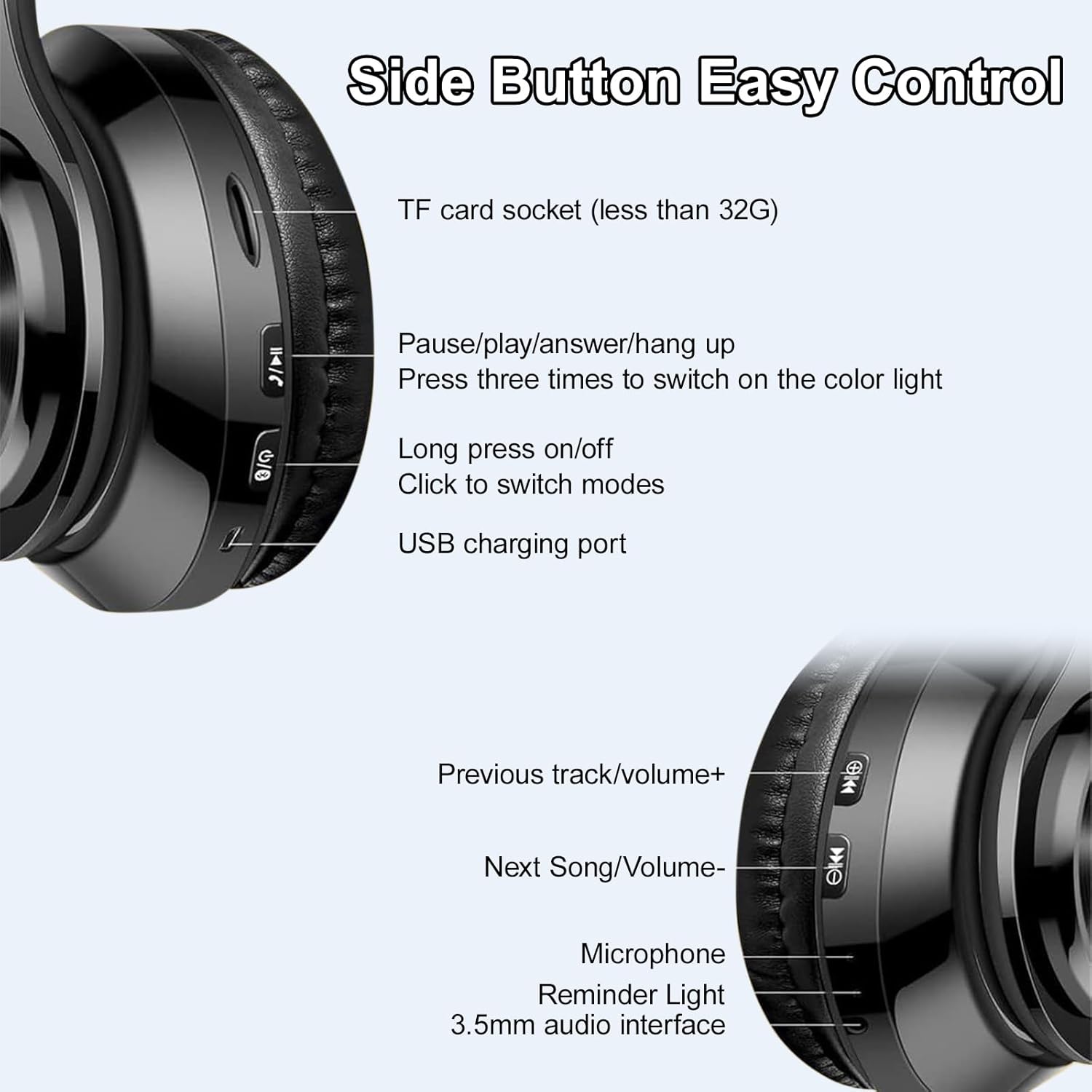 Wireless Over Ear Bluetooth Headphones Foldable HiFi Stereo Mic