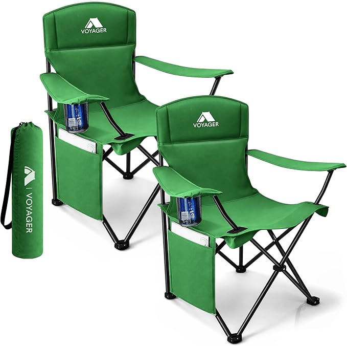 Folding Camping Chair 2 Pack Pocket Cup Holder Green