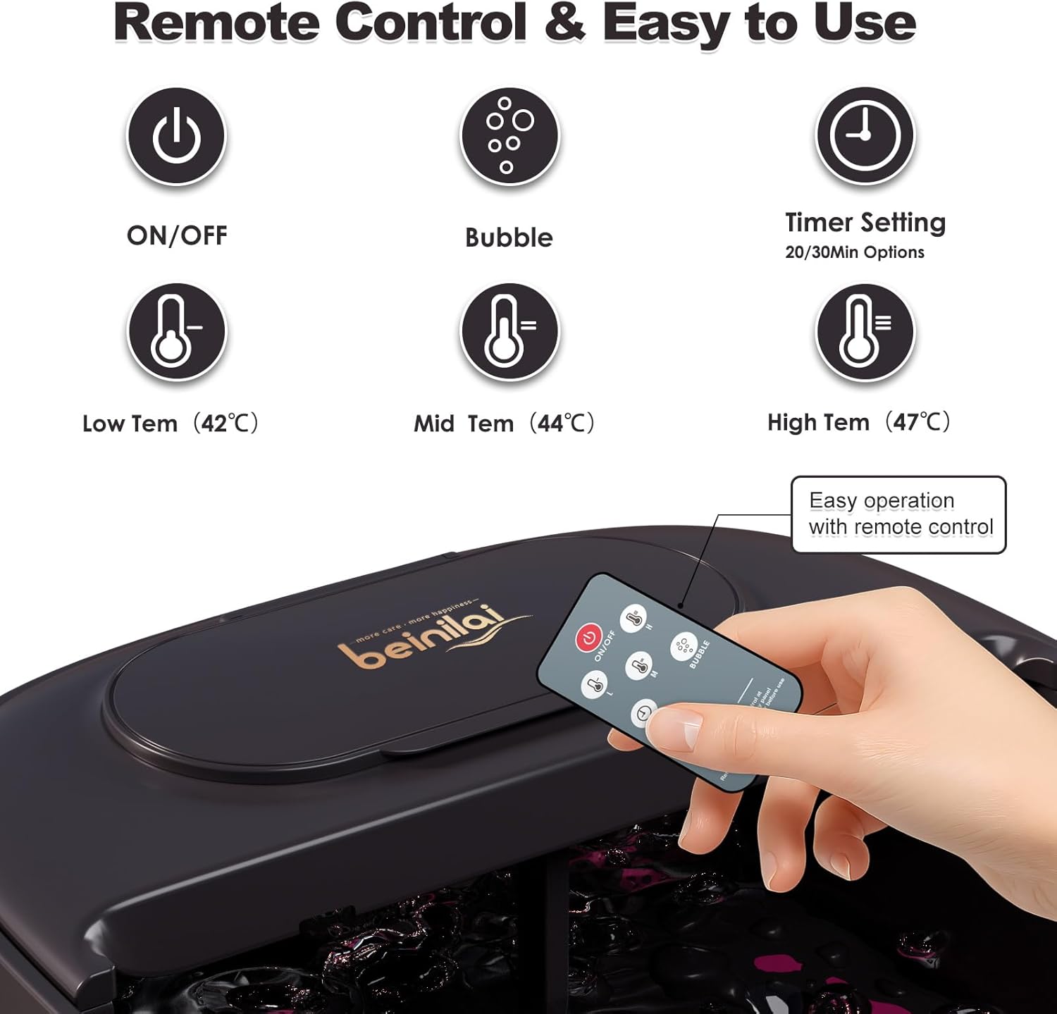 Collapsible Foot Spa Massager Remote Heat Bubble Pedicure Bath