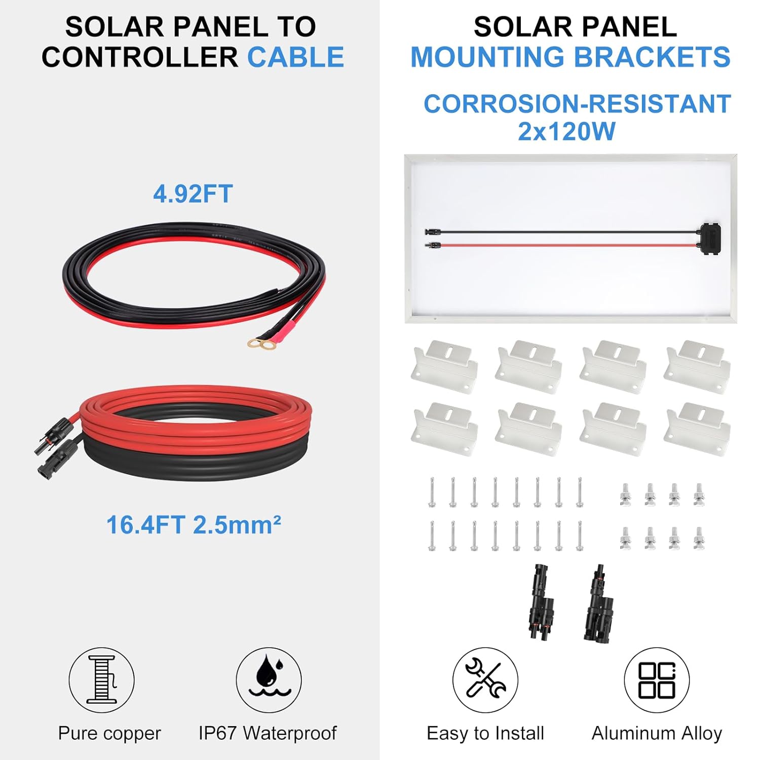 240W Solar Panel Kit 12V 24V Bluetooth Controller RV Boat Off Grid