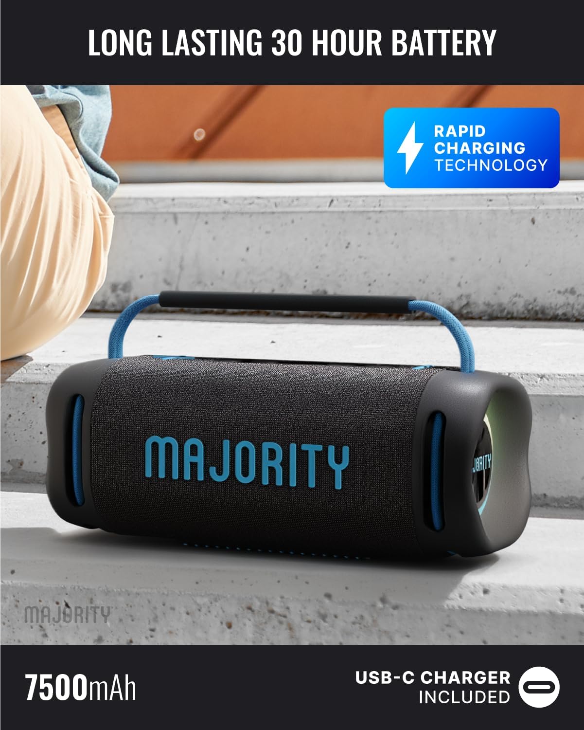 70W Portable Bluetooth Speaker IP67 Waterproof 30H LED Lights