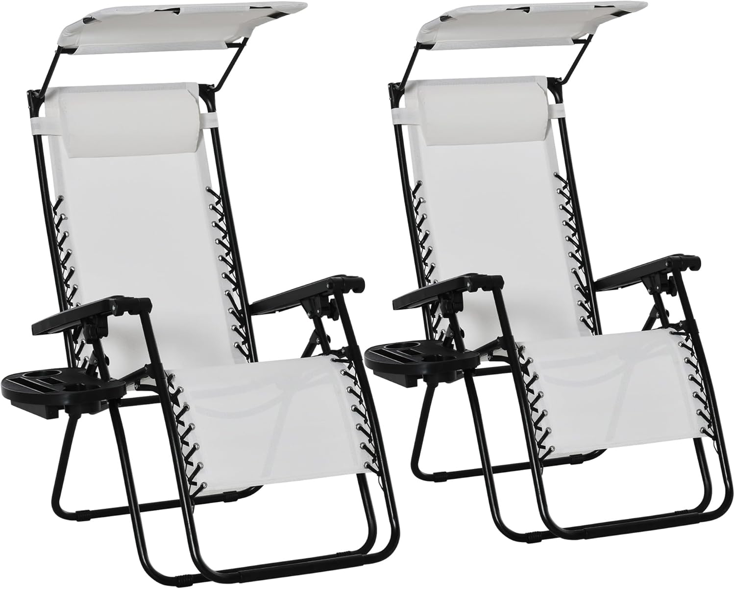 2 Zero Gravity Sun Lounger Chairs Foldable with Canopy White