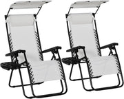 2 Zero Gravity Sun Lounger Chairs Foldable with Canopy White