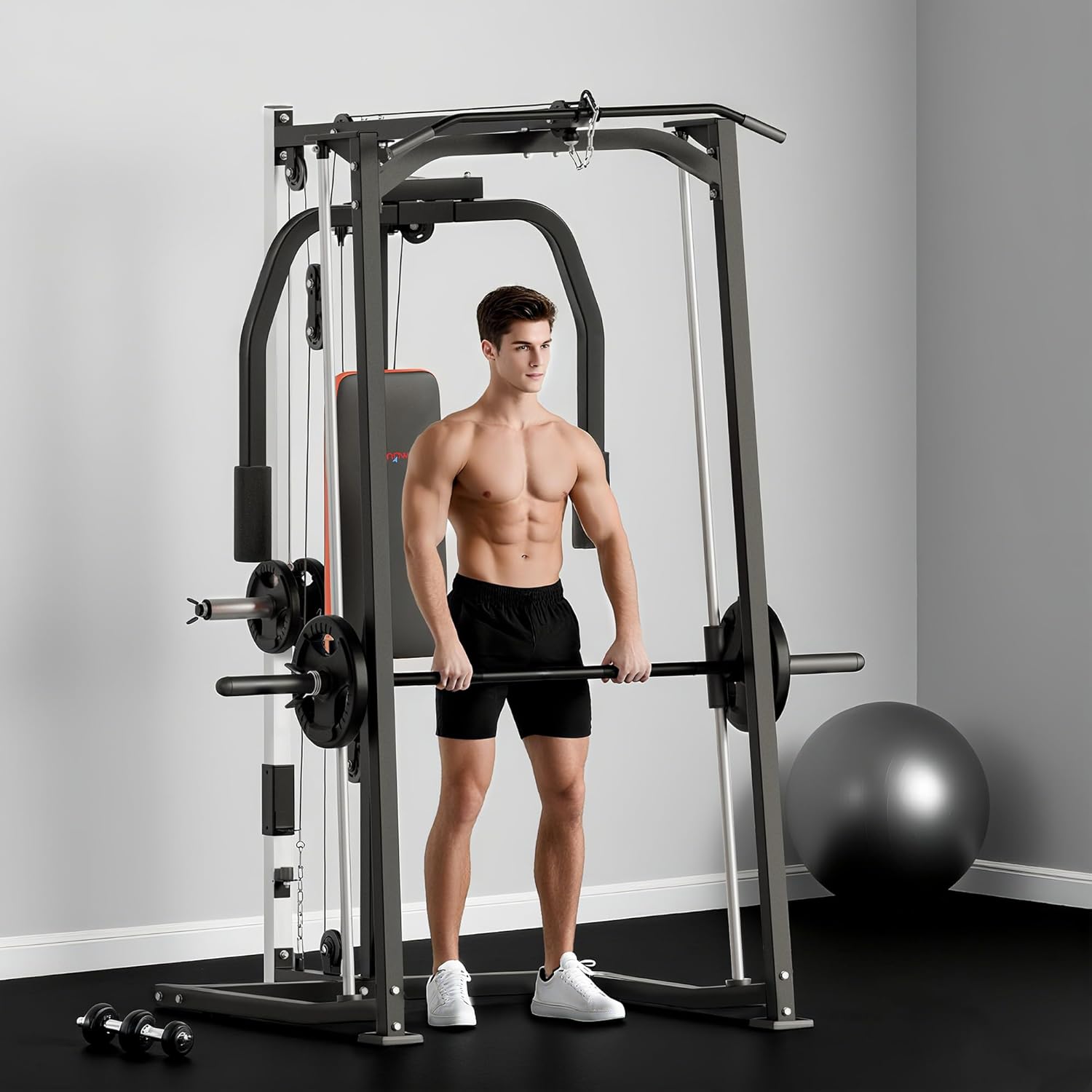 3 In 1 Smith Machine Power Cage Dual Cable Pulley Home Gym Rack