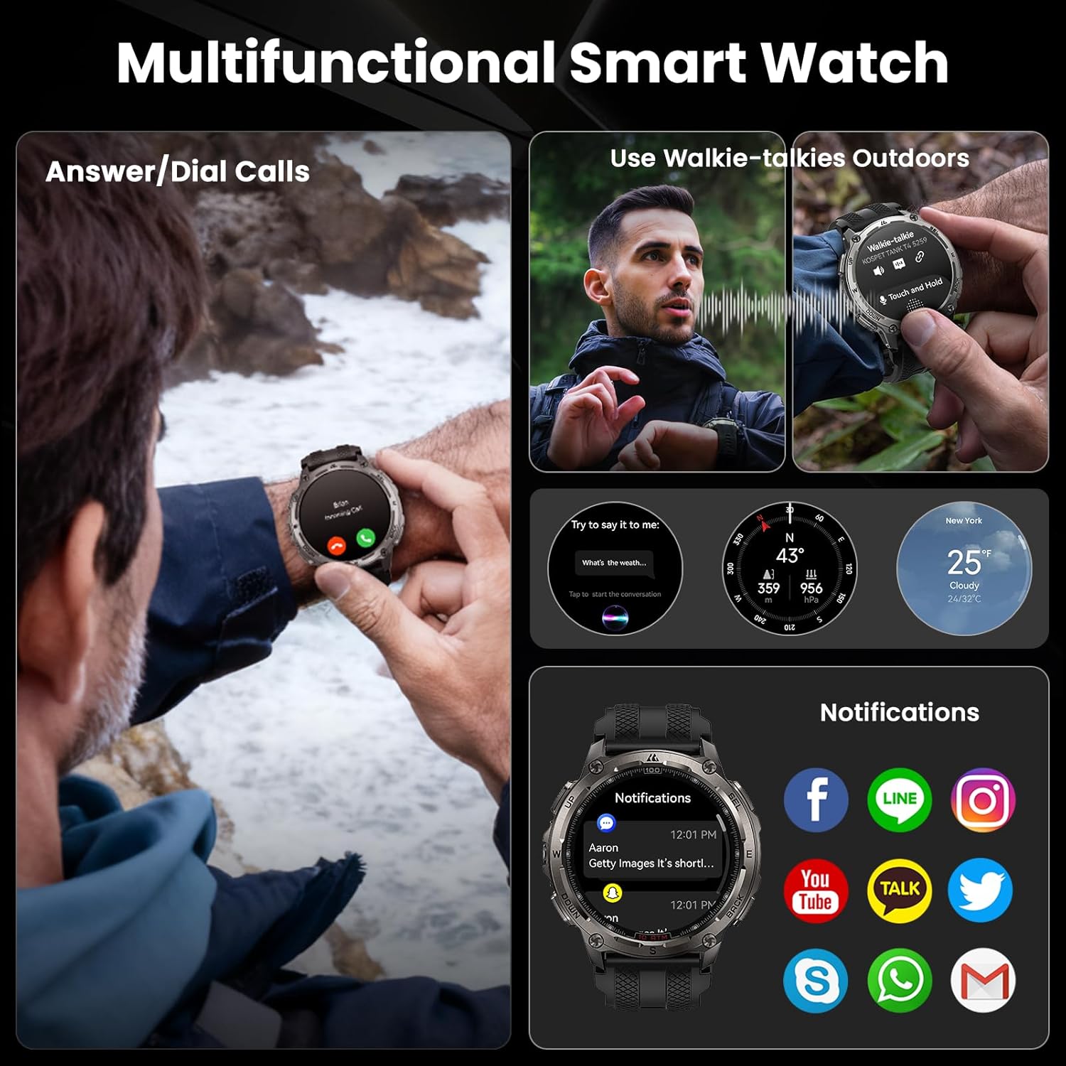 Military GPS Smart Watch 10ATM Dive 160 Sports