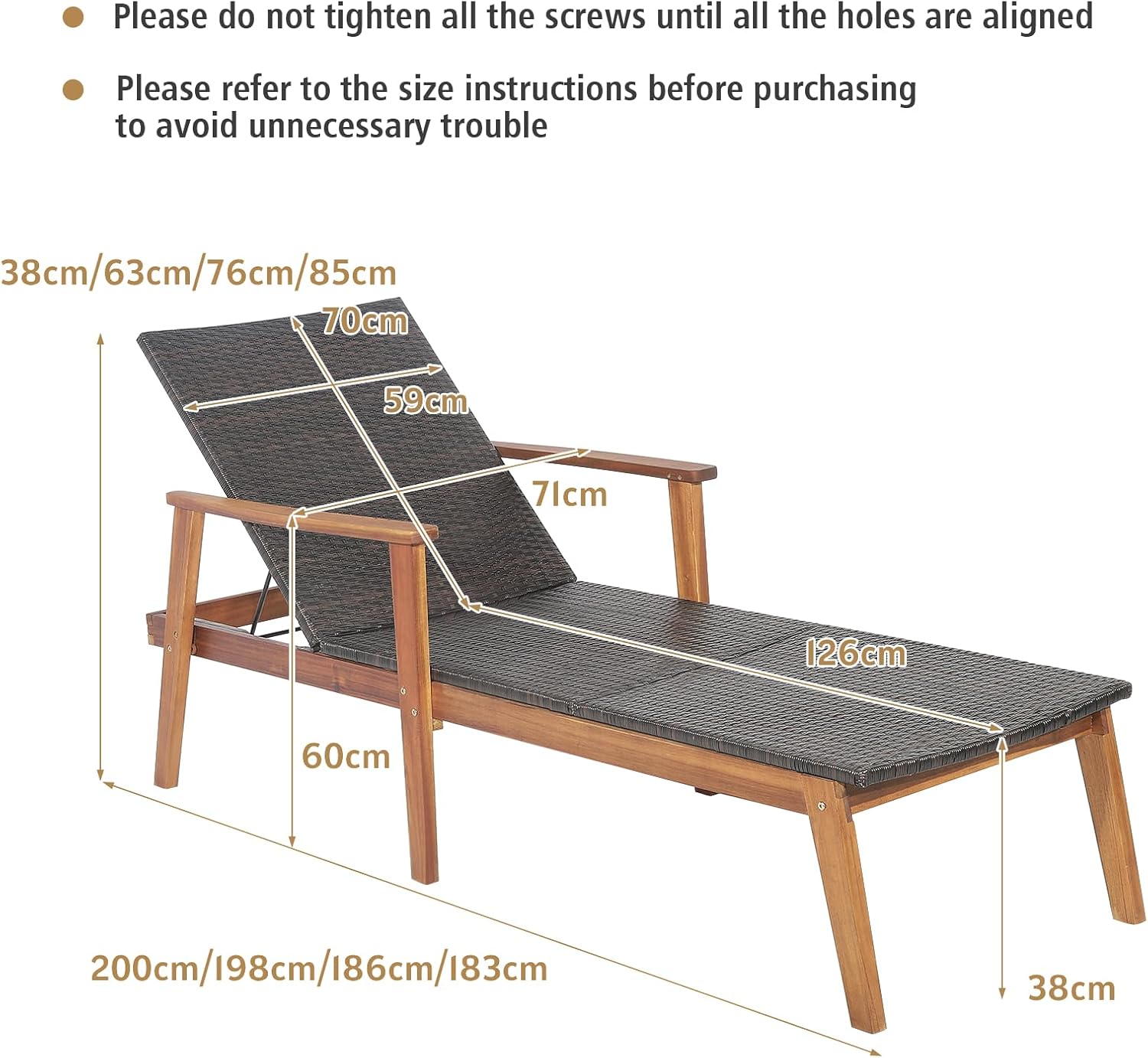 Acacia Wood Rattan Sun Lounger 4 Position Recliner