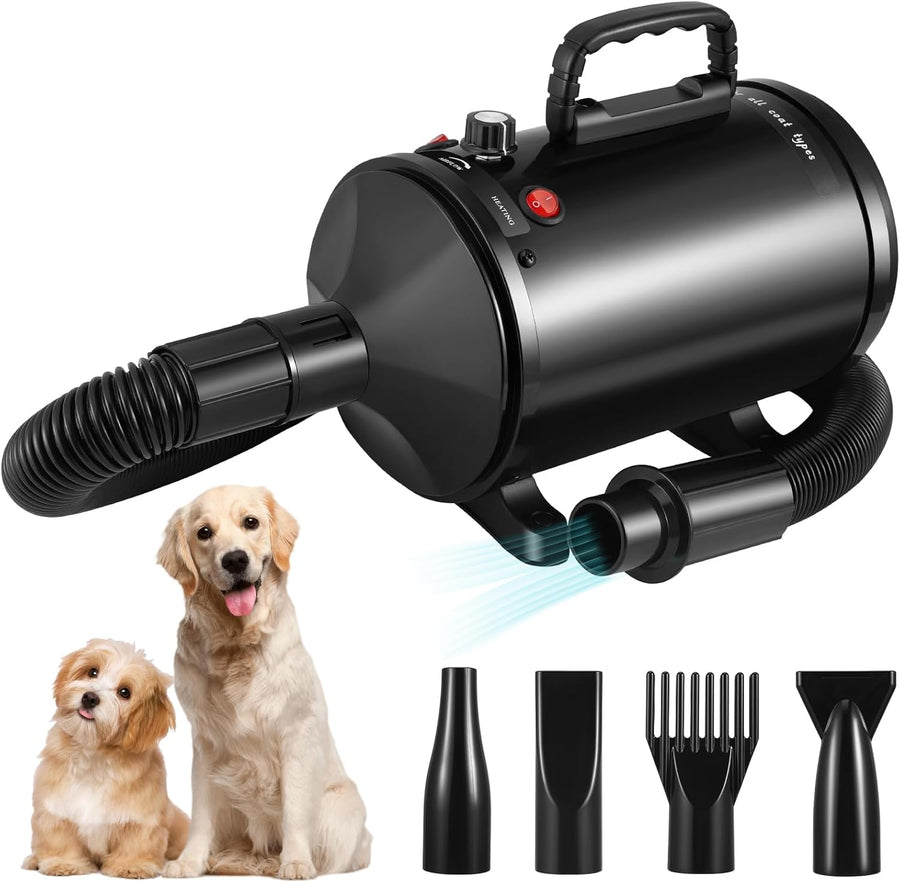 Professional Dog Hair Dryer 3200W Pet Blaster 4 Nozzles Quiet