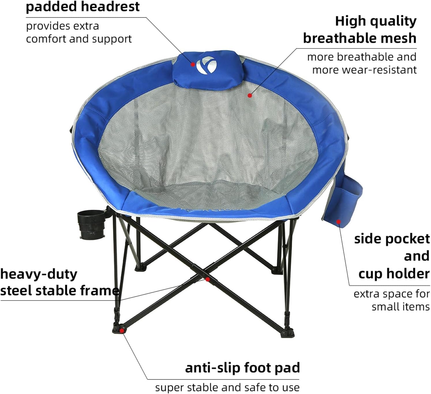 Portable Moon Camping Chair Foldable Saucer Blue