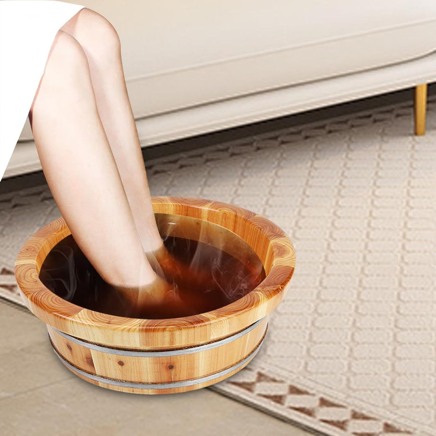 Wooden Foot Bath Barrel Pedicure Spa Soak Tub Metal Reinforced