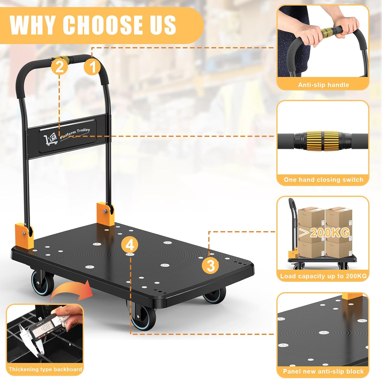 Silent Wheel Folding Platform Trolley 350KG Heavy Duty Cart