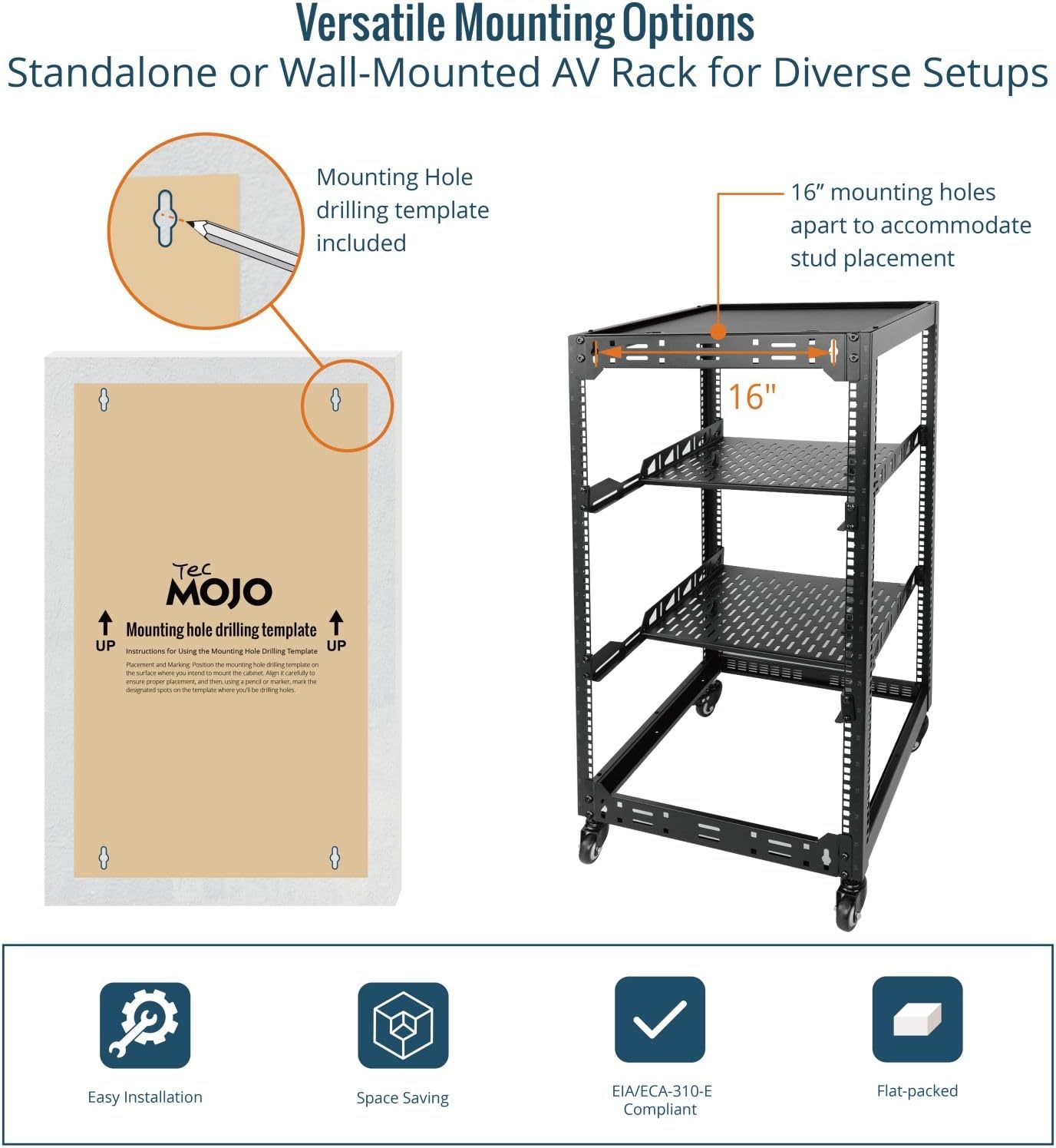 20U Open Frame Server AV Rack Mobile 4 Post Black