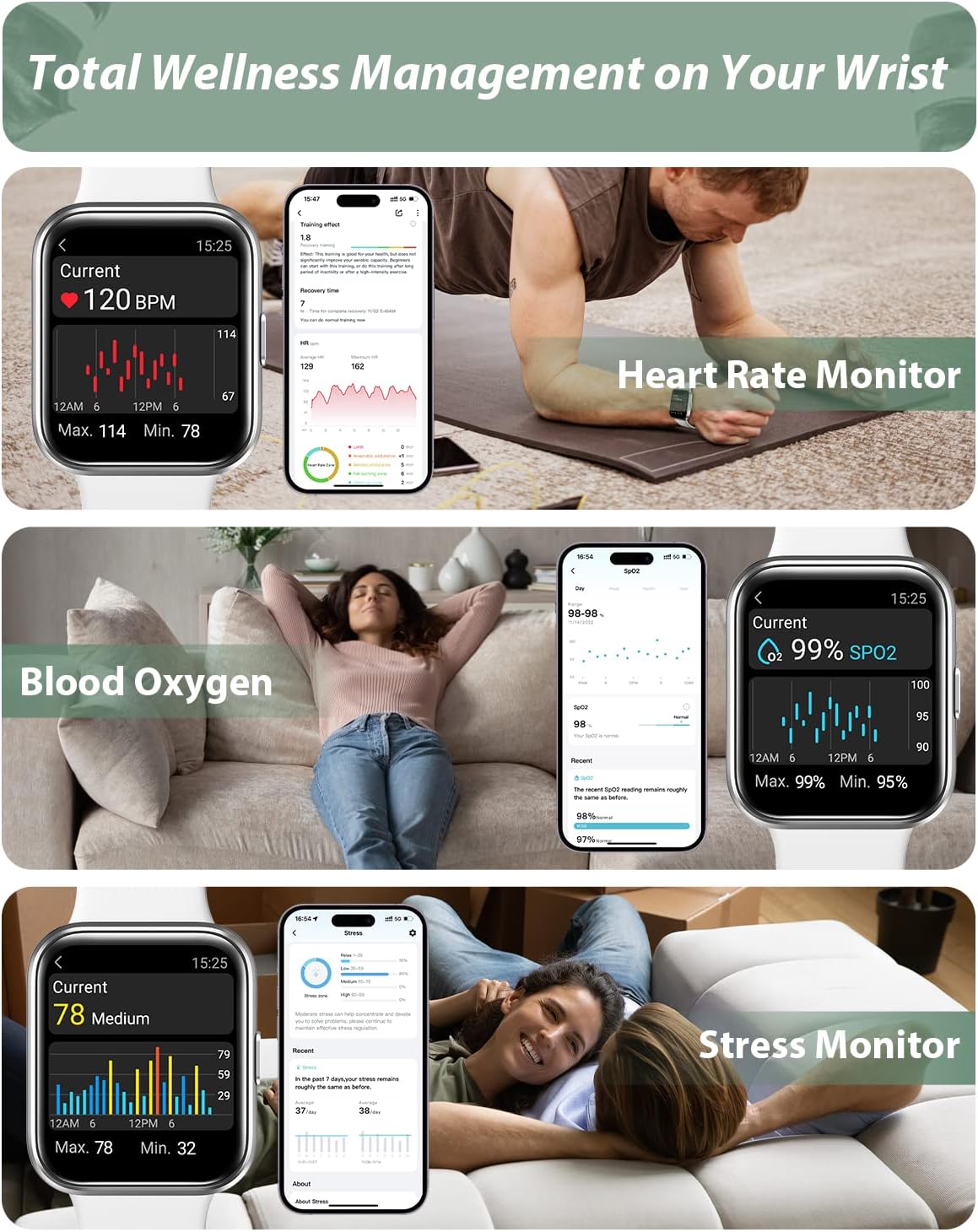 Unisex Smart Watch Bluetooth Call Alexa 120 Sports Waterproof