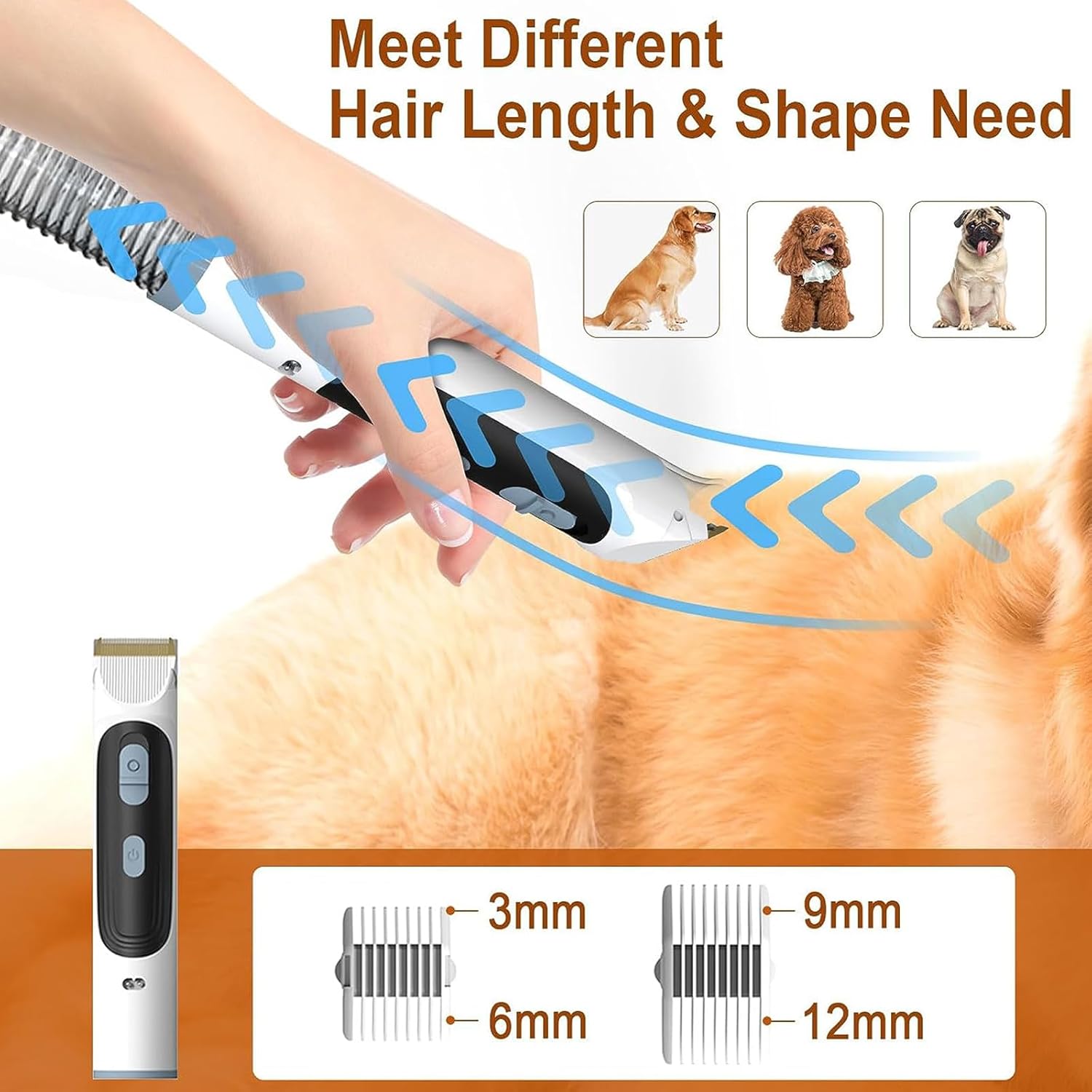 Dog Grooming Vacuum Kit Pet Dryer Clipper 4 Combs