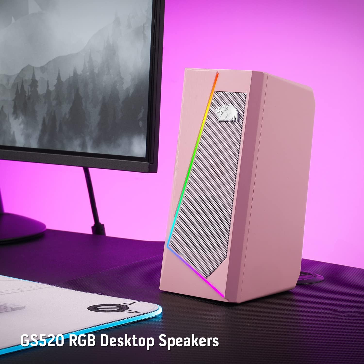 PC Speakers RGB Stereo USB Powered Desktop Audio Pink Bass