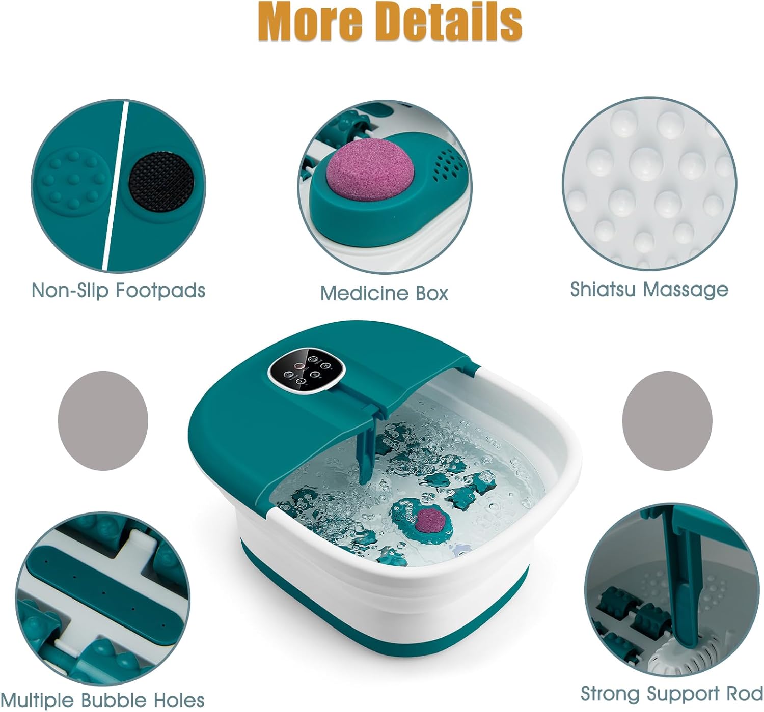 Foldable Foot Spa Massager Heat Bubble Rollers Remote Timer