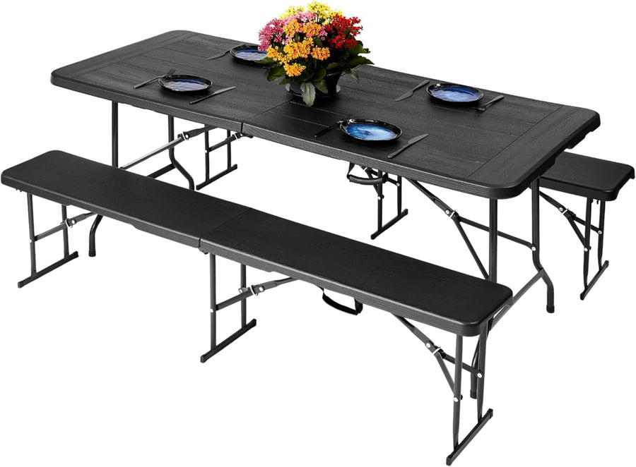 6ft Folding Table & Bench Set Portable Picnic Party BBQ Set