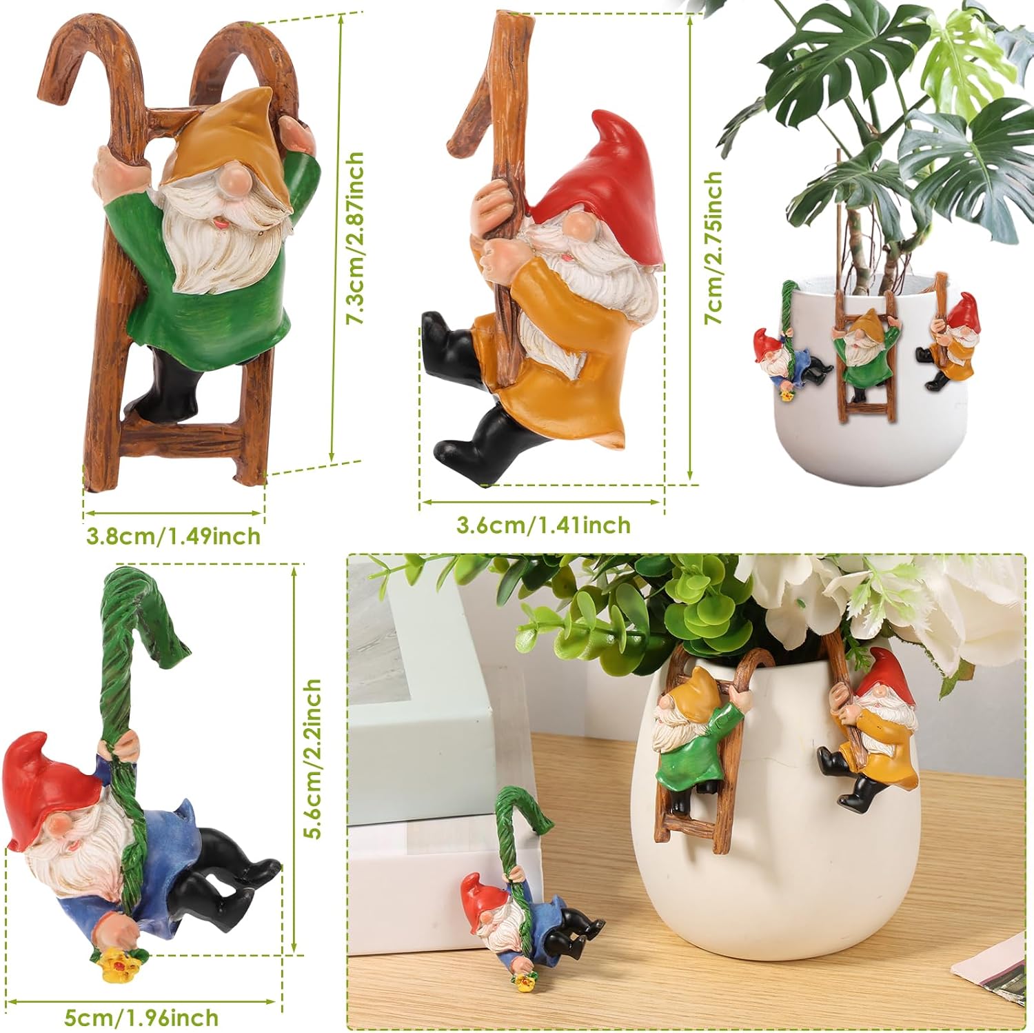 Mini Climbing Garden Gnome Set 3 Resin Flower Pot Hugger Decor