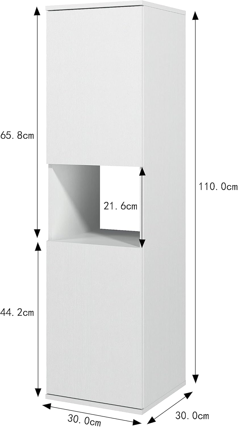 Wall Mounted Tall Bathroom Cabinet White 2 Door Storage Unit