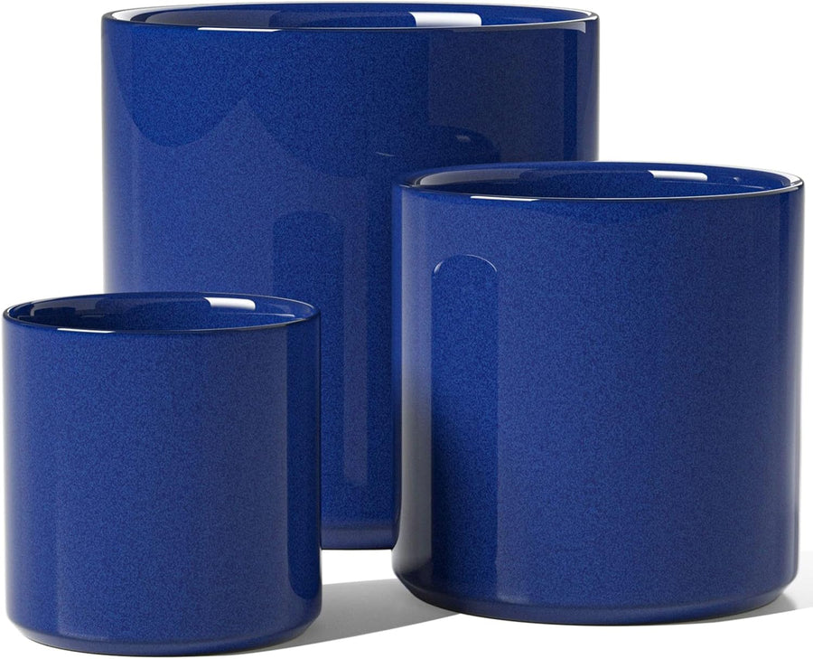 Ceramic Plant Pots Set 3 Midnight Blue Indoor Planters Drainage