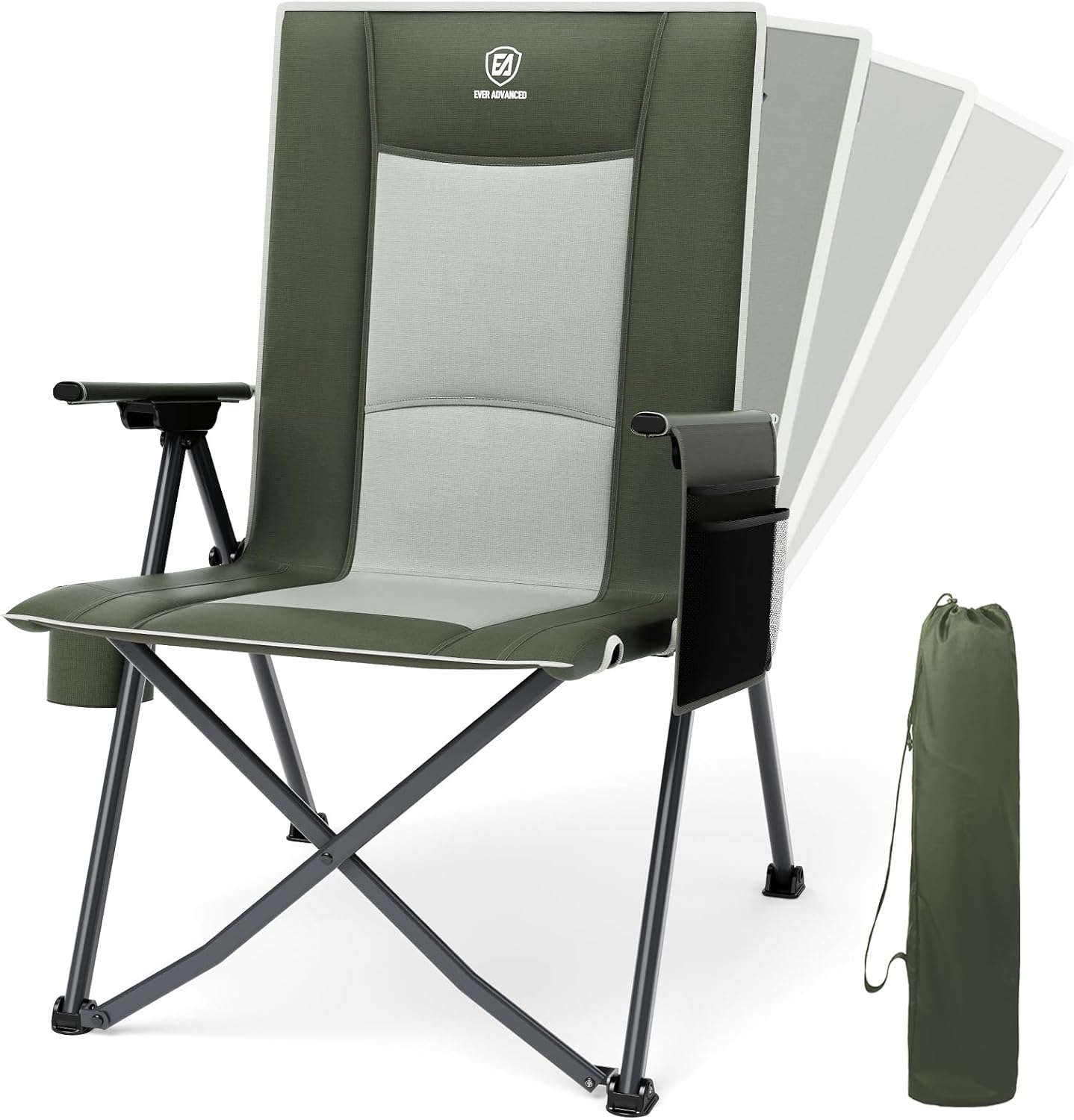 Reclining Camping Chair Heavy Duty Foldable 350lb Green