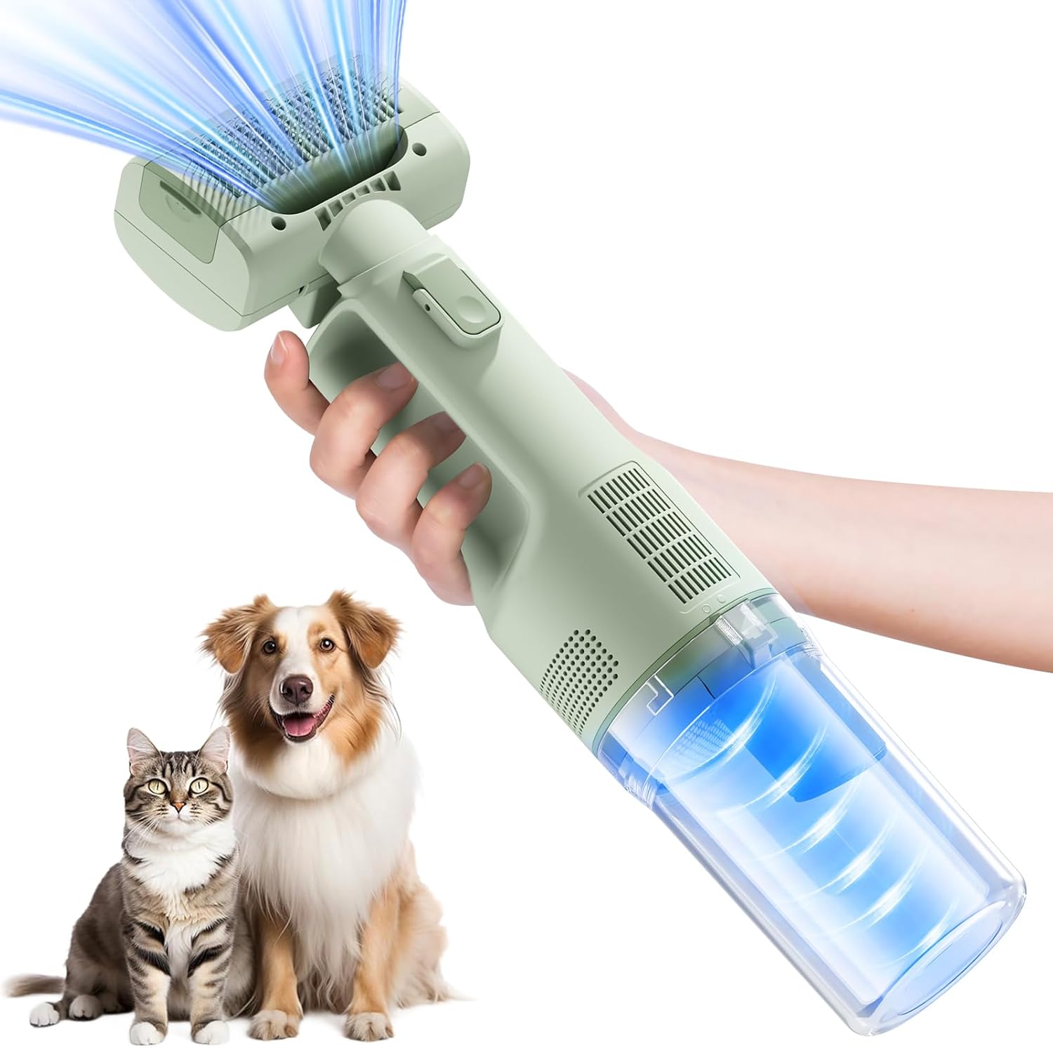 Cordless Pet Grooming Vacuum 10KPa Deshedding Brush Kit Green
