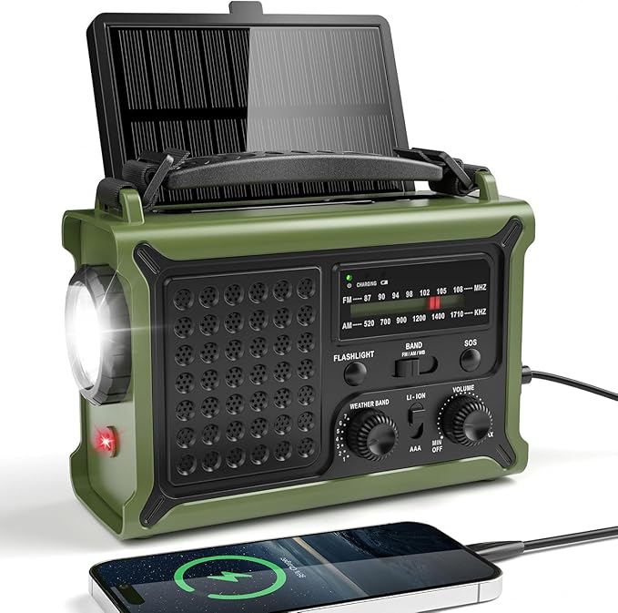 Wind Up Emergency Radio Solar Hand Crank 12000mAh AM FM SOS