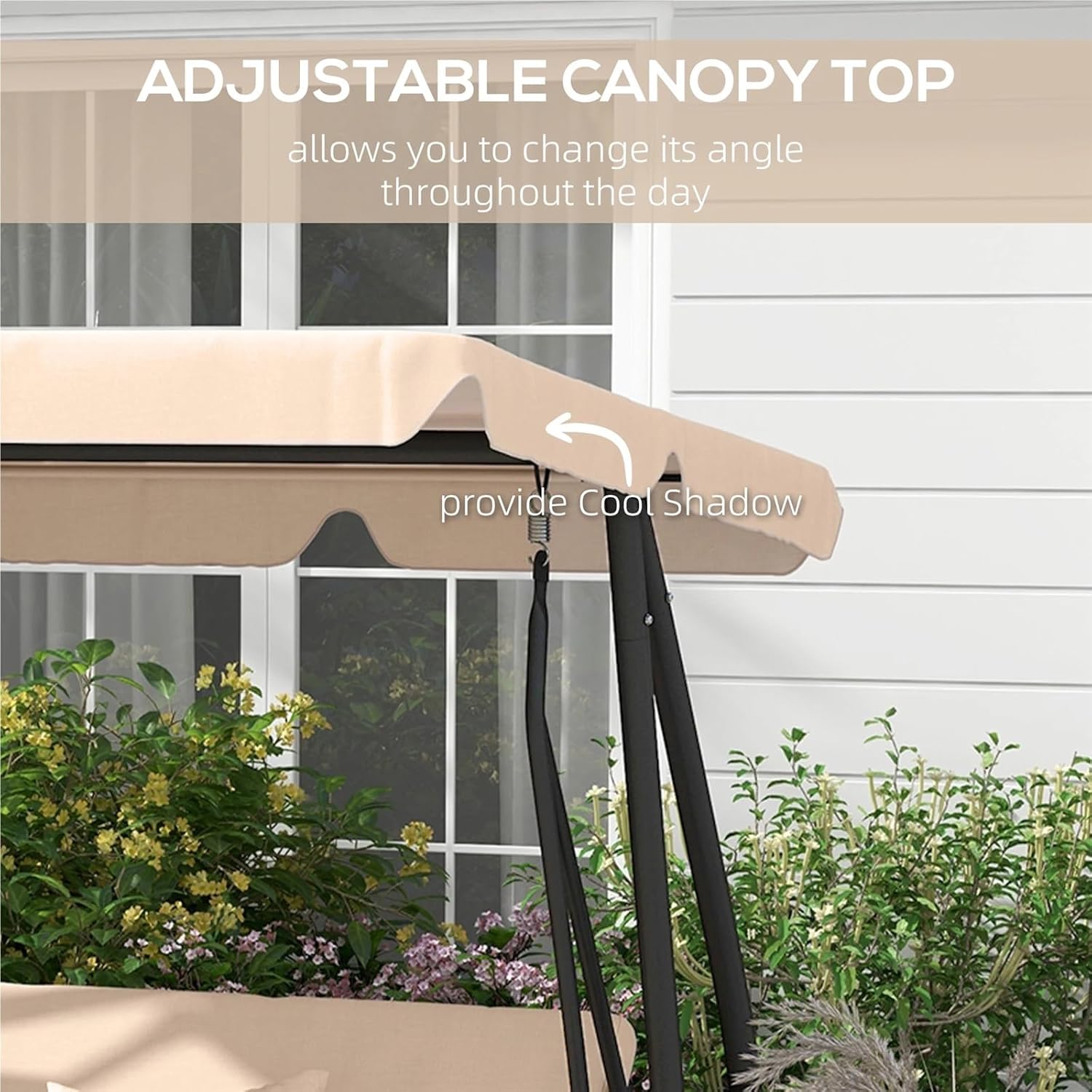 3 Seater Garden Swing Bed Brown Canopy Cushions