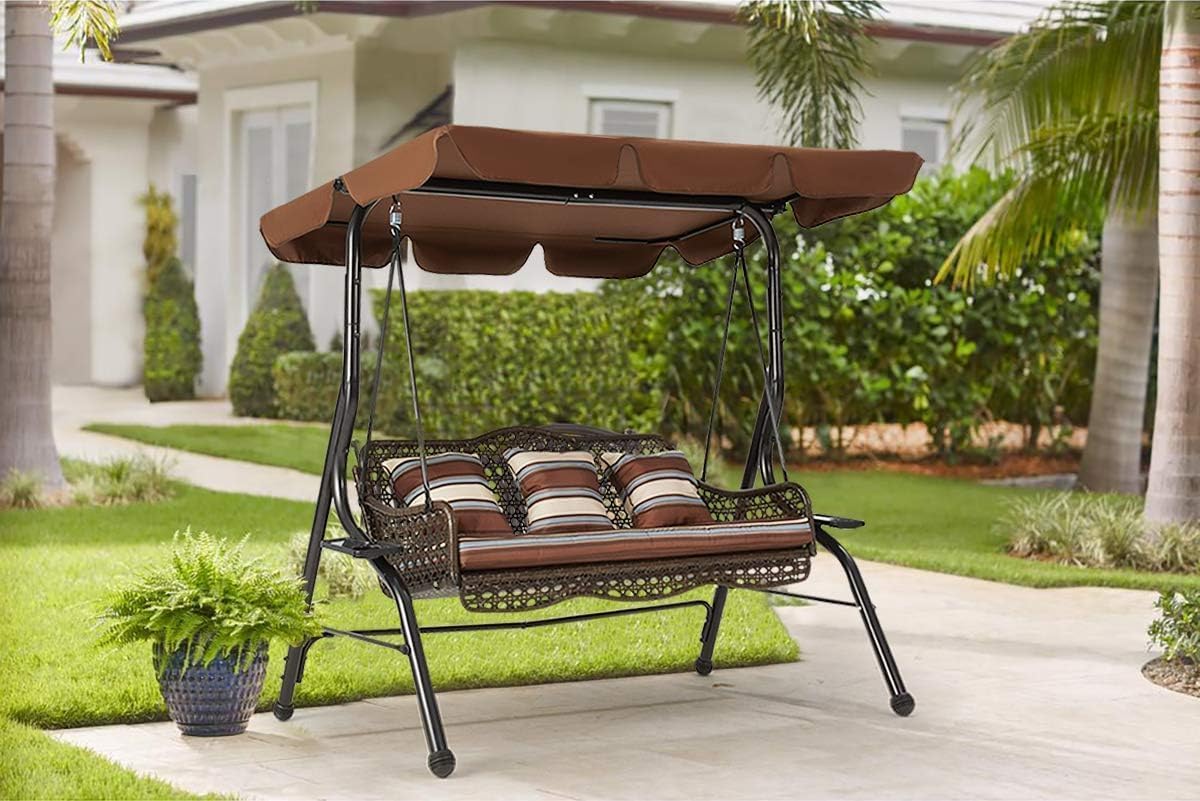 Black 3 Seater Garden Swing Chair with Canopy