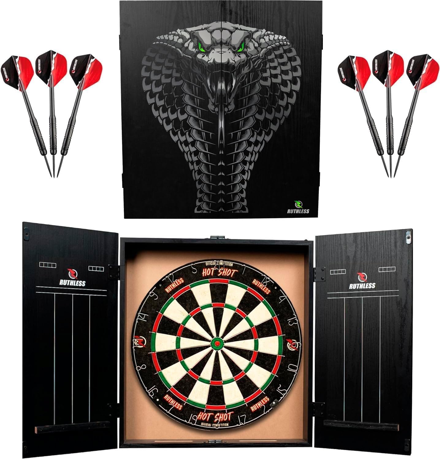 Dart Board Cabinet Set LED Light USB Home Darts Kit