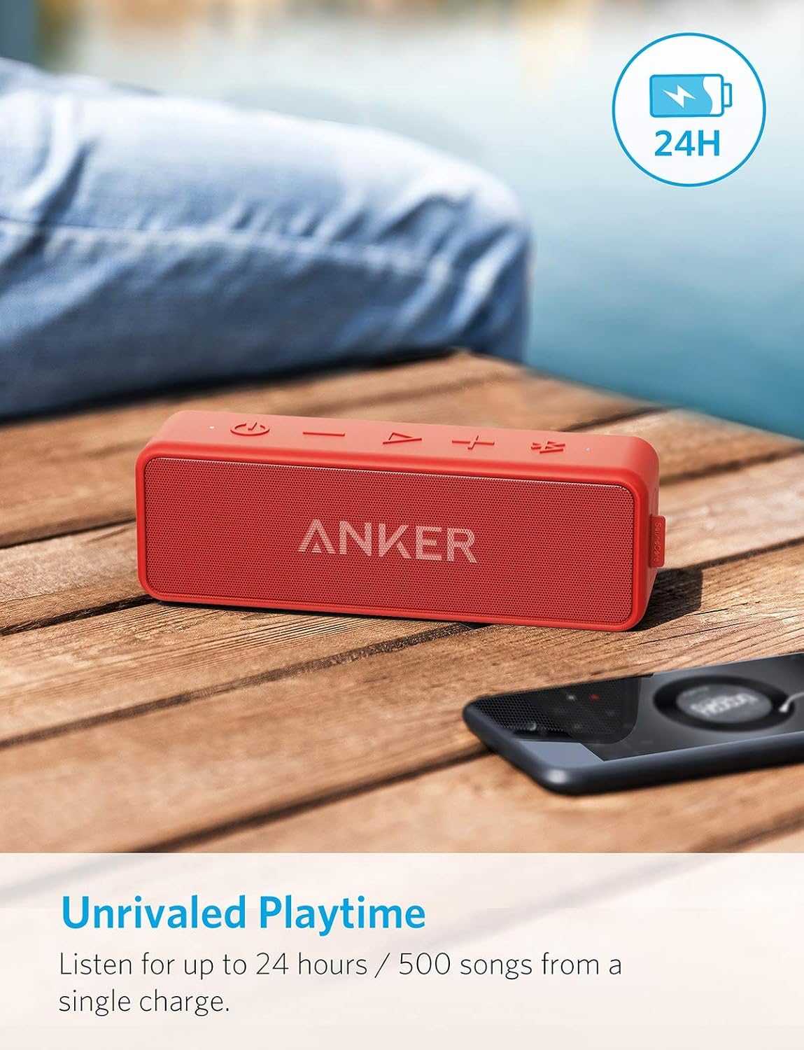 Red Portable Bluetooth Speaker 12W Bass IPX7 Waterproof 24H