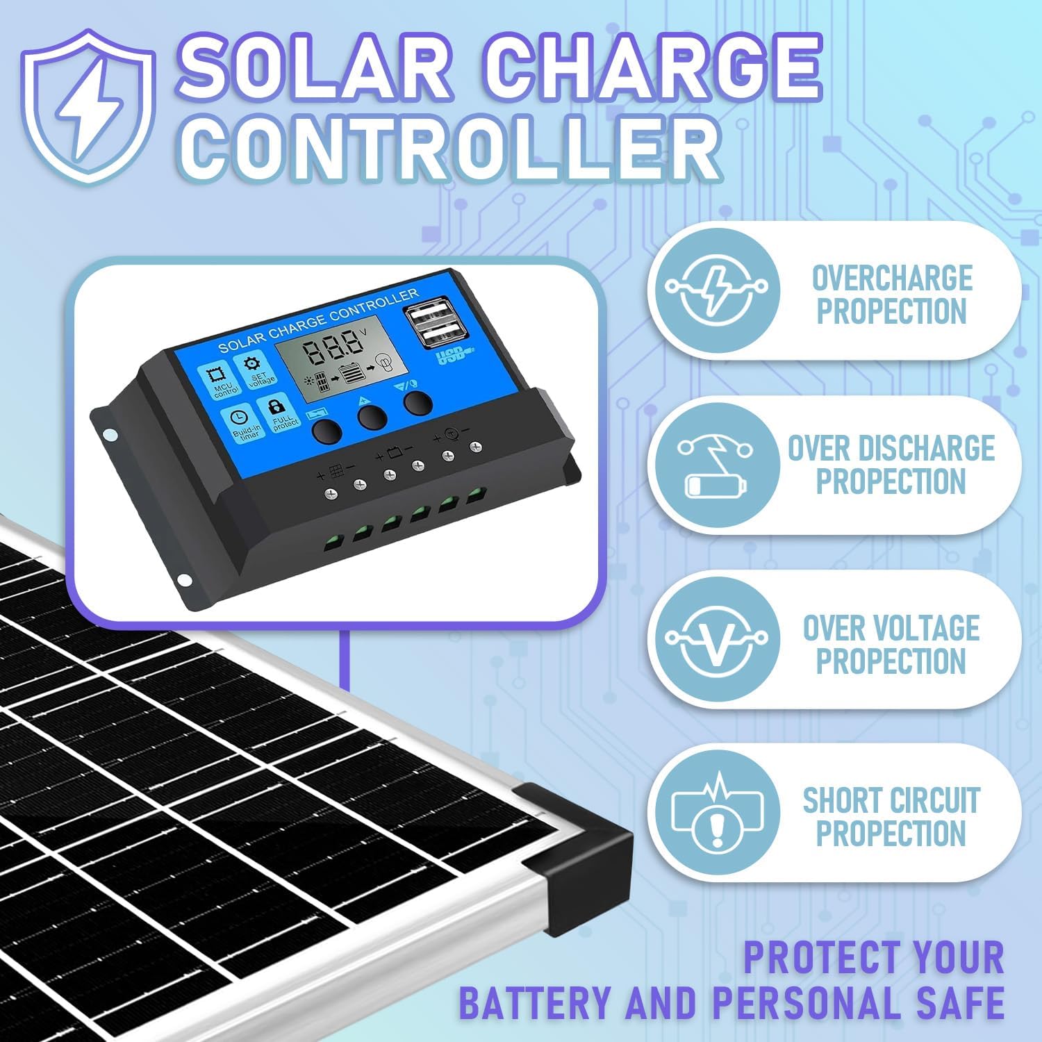 30W 12V Solar Panel Kit Battery Charger Controller Camping RV Boat