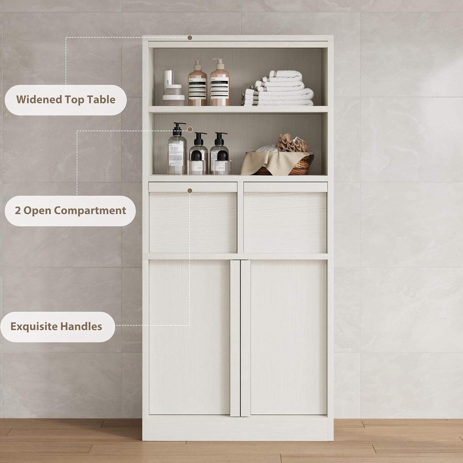 Tall Bathroom Storage Cabinet White 2 Drawers Door Unit