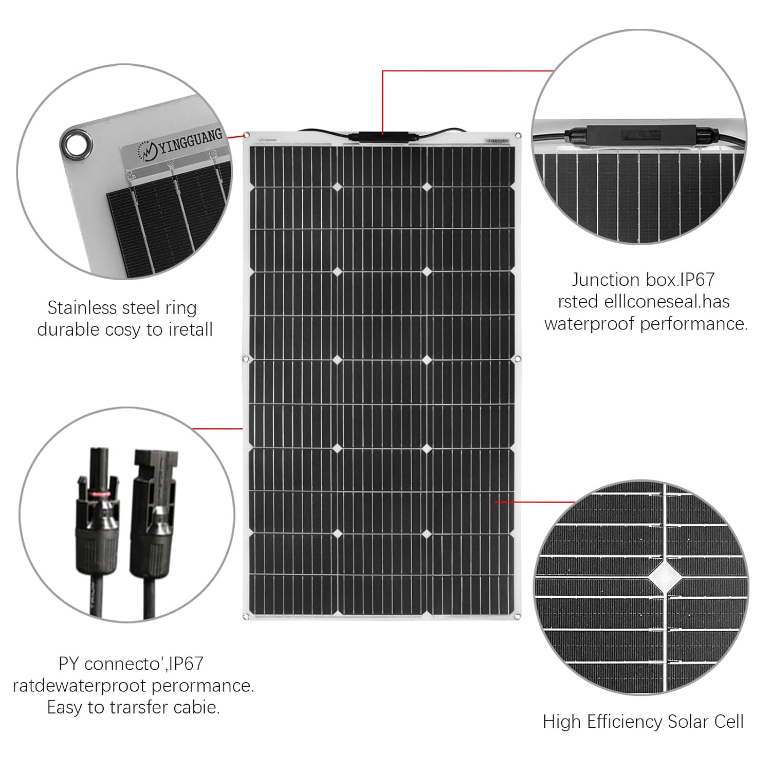 100W Flexible Solar Panel 18V Monocrystalline Charger RV Boat