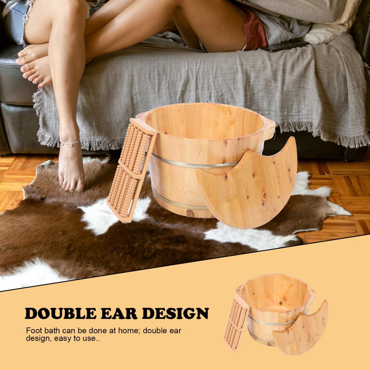 Wooden Foot Bath Basin with Lid Large Spa Soak Tub Massager
